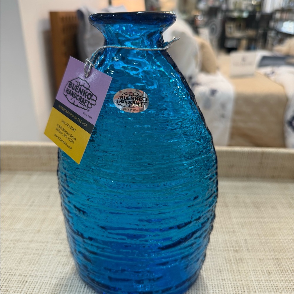 Blenko Strada Large Vase in Turquoise
